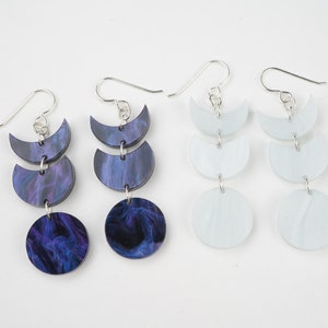 Acrylic Moon Dangle Earrings, Moon Phases earrings, Celestial Jewelry, pearlescent moon, witchy gifts, galaxy jewelry, sterling silver