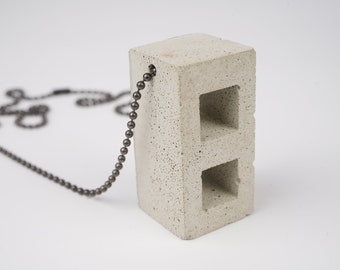 Concrete Cinderblock Necklace, brutalist jewelry, industrial necklace, architectural jewelry, millennial gift, punk gift, engineer gift