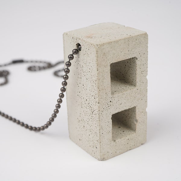 Concrete Cinderblock Necklace, brutalist jewelry, industrial necklace, architectural jewelry, millennial gift, punk gift, engineer gift