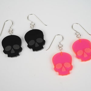 Skull Earrings, halloween jewelry, goth earrings, goth gift, pastel goth earrings, blacklight jewelry, pink skull earrings, sterling silver