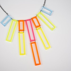 Neon Rainbow Geometric Acrylic Statement Necklace, layered necklace, UV jewelry, funky jewelry, barbiecore jewelry for women, retro necklace