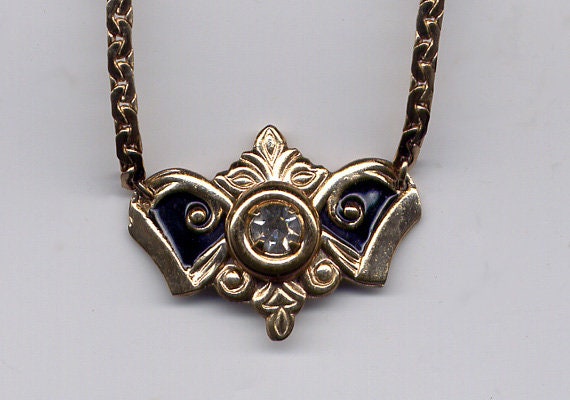 Vintage Art Deco Black Enamel & Gold with Stone N… - image 1