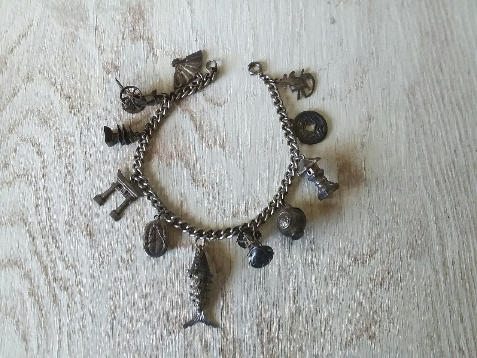 Vintage Oriental Japan Charm Bracelet with Sterling Silver Etsy