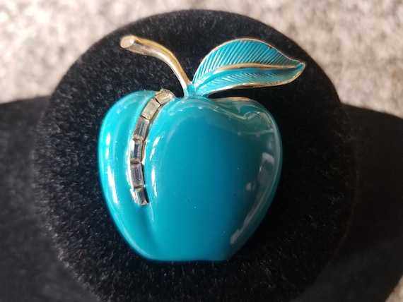 Vintage Pastelli Turquois Blue Apple Brooch with … - image 1