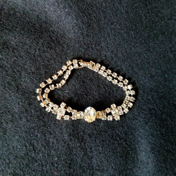 Vintage 1950's Prong Set Clear Rhinestone Bracele… - image 1