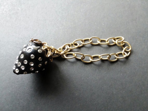 Vintage Black Plastic with Rhinestones Strawberry… - image 2