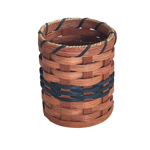 Amish Baskets  Utensil Holder Handmade Oak Storage Crock Wicker Basket
