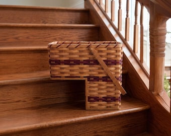 Amish Baskets  Stair Step Basket Narrow (7") Wicker Storage With Swinging Handle