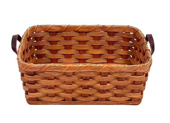 Haven + Key Small Rectangular Storage Basket with Leather Handles - Brown
