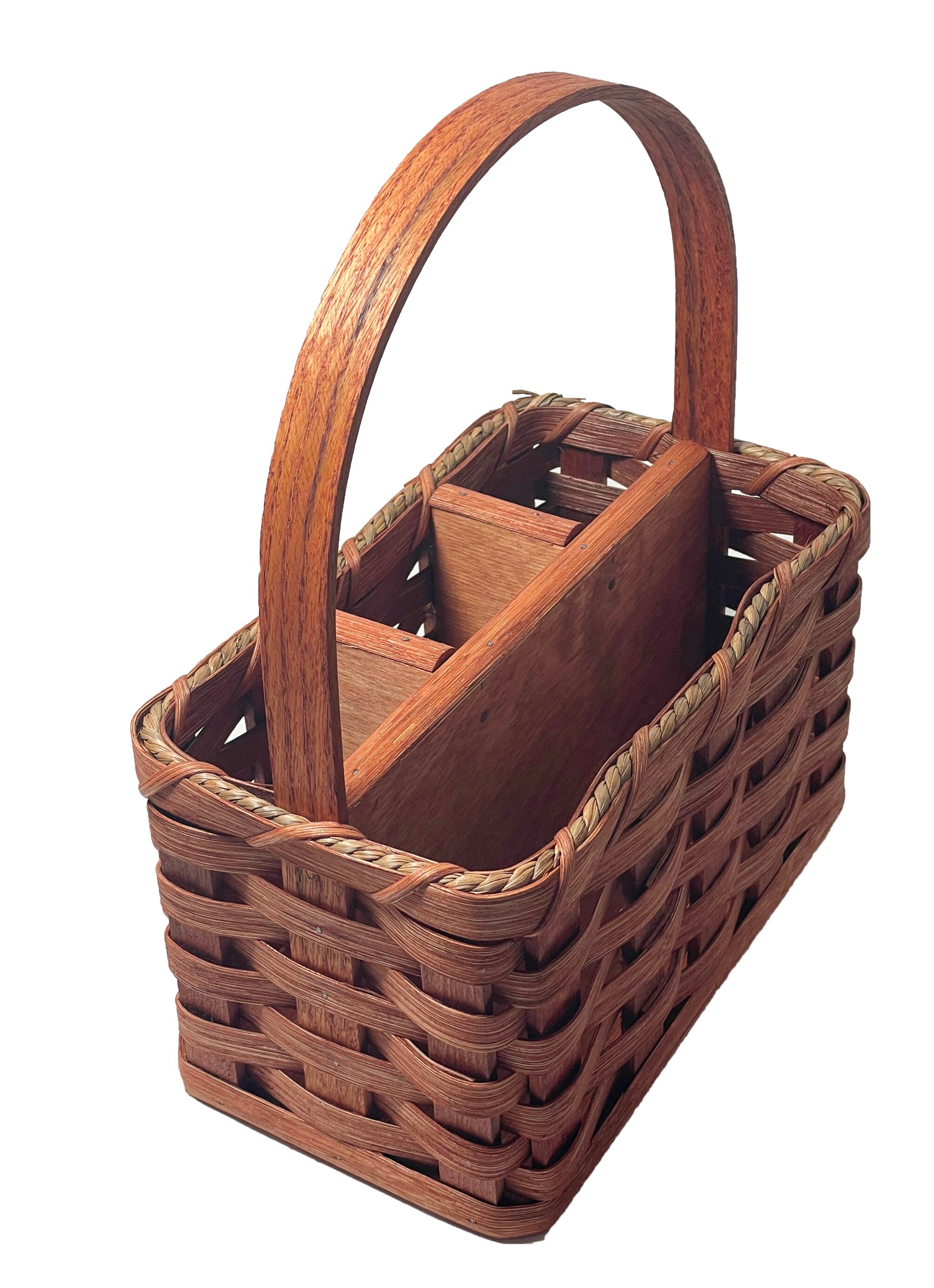 Amish Organizer Storage Basket Small Size Solid Oak Handle and Etsy