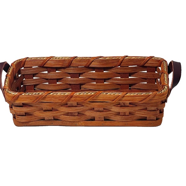 Amish Baskets  Cracker Basket Server Solid Oak Handwoven With Genuine Leather Handles