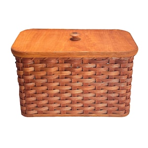 Amish Bread Box Storage Solid Oak Bottom and Lid Leather Carrier Handles