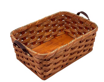 Amish Oak Fruit Basket Small With Leather Handles by Amish Baskets and Beyond