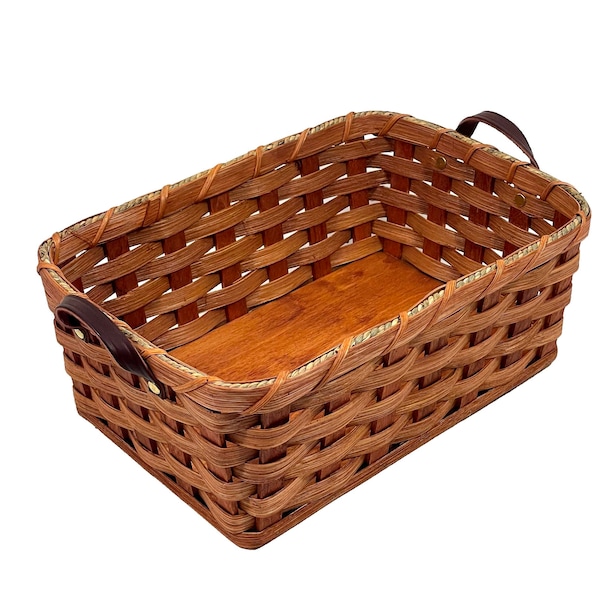 Amish Baskets  Oak Fruit Basket Small With Leather Handles