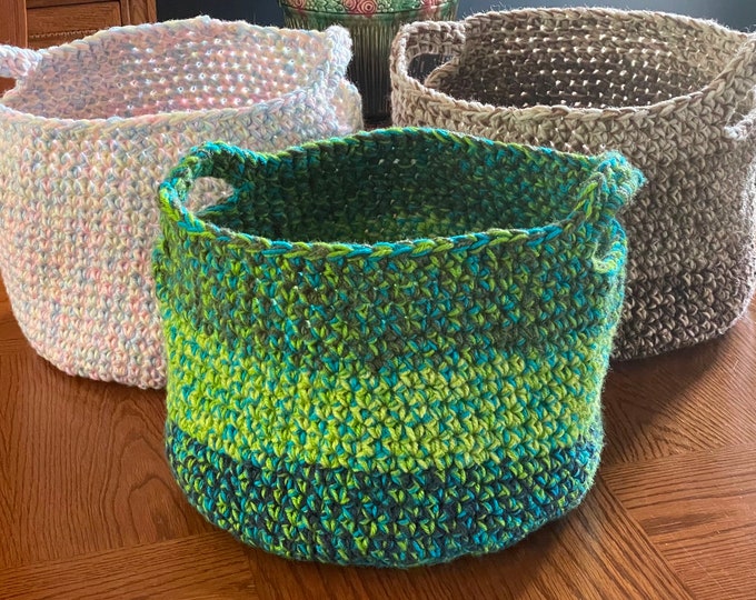 Crochet Basket Handmade Scrappy Basket Multi Use Round Storage for Yarn