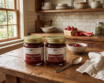 Amish Made Strawberry Rhubarb Jam Non GMO Vegan All Natural - 9 oz - 2 Jars