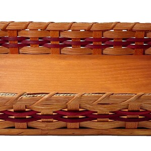 Amish Baskets  Hot Dish/Cake Server Solid Oak Basket With Leather Handles red accent color front view