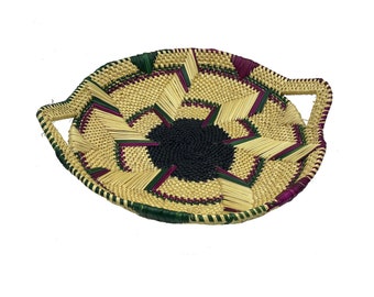 African Soe Tray Handmade Woven Sea Grass Bread Server Fruit Basket 14 x 3