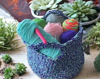 Crochet Basket Scrappy Style Multi Use Storage for Yarn, Books, Towels