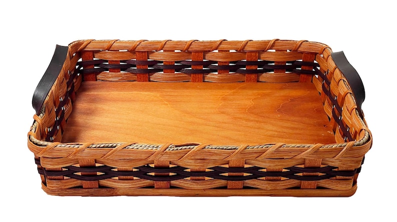 Amish Hot Dish/Cake Server Basket With Solid Oak Bottom Leather Handles Wine