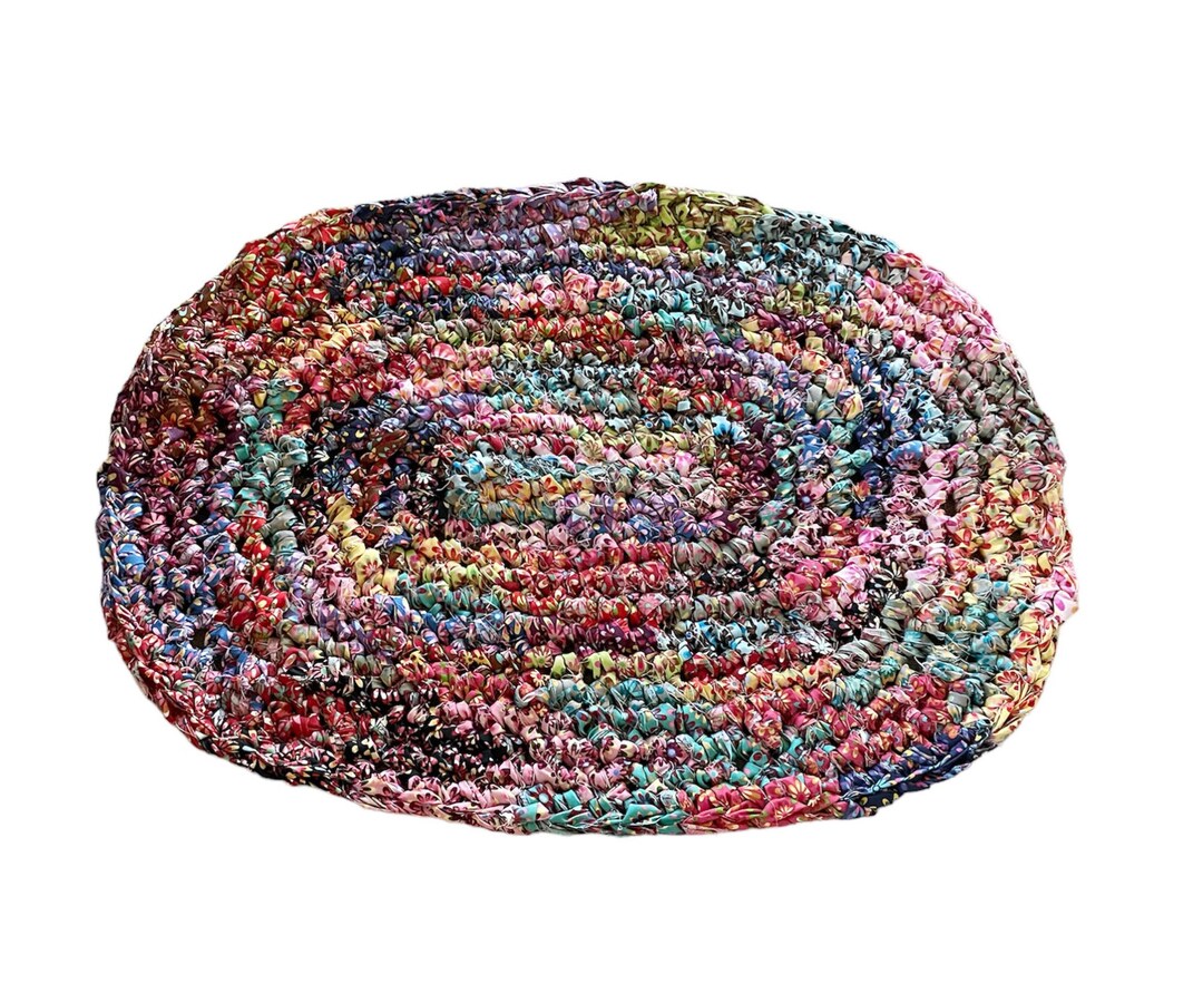 Amish Knot Rug Cotton Fabric in Multi Colored Floral Crochet Etsy