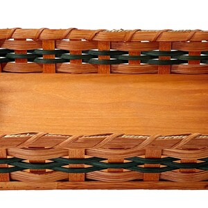 Amish Baskets  Hot Dish/Cake Server Solid Oak Basket With Leather Handles green accent color