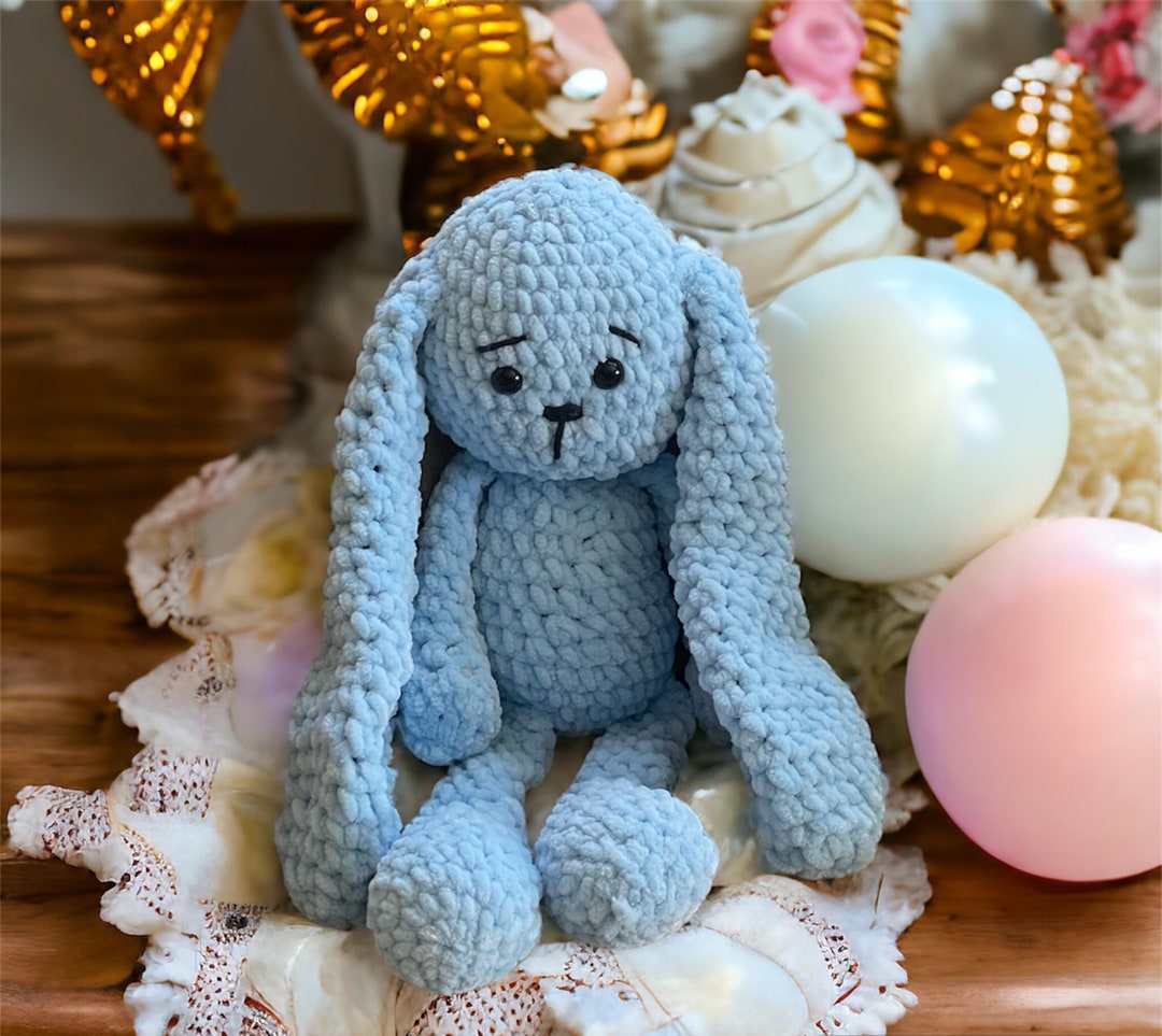 Amish Baskets Crochet Rabbit Handmade Blue Baby Shower Gift Nursery ...