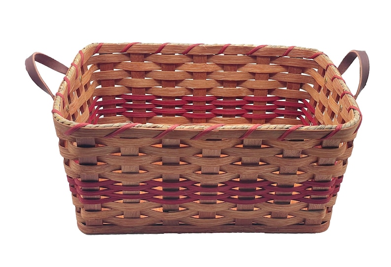 Amish Baskets Fruit Basket Handmade Solid Oak With Leather Handles Large Red