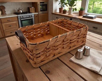 Amish Baskets  Napkin Salt Pepper Solid Oak Handmade Wicker Basket