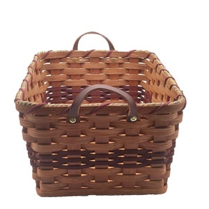 Amish Baskets Fruit Basket Handmade Solid Oak With Leather Handles Large Wine