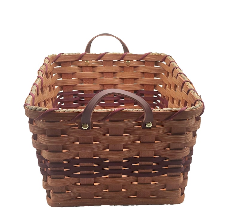 Amish Baskets Fruit Basket Handmade Solid Oak With Leather Handles Large Wine