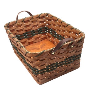 Amish Baskets Fruit Basket Handmade Solid Oak With Leather Handles - Large