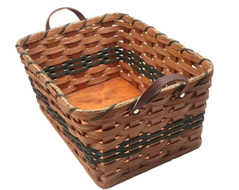 Amish Baskets Fruit Basket Handmade Solid Oak With Leather Handles - Large