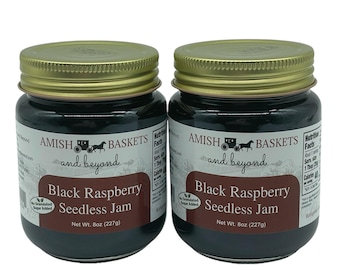 Amish Black Raspberry Seedless No Sugar Added Jam Non GMO - 8 oz - 2 Jars