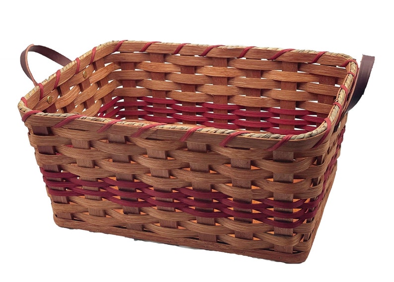 Amish Baskets Fruit Basket Handmade Solid Oak With Leather Handles Large image 2