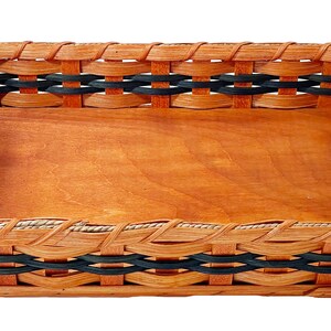 Amish Baskets  Hot Dish/Cake Server Solid Oak Basket With Leather Handles blue accent color