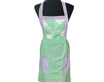 Amish Apron Handmade Adult Size in Purple and Green With Quilted Bodice