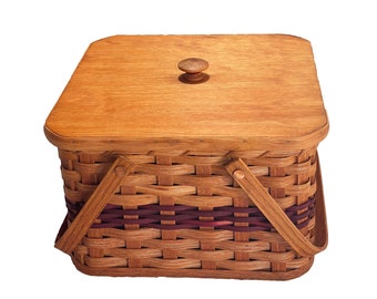 Amish Baskets  Double Pie Carrier Square Oak Handmade Basket Swinging Handles