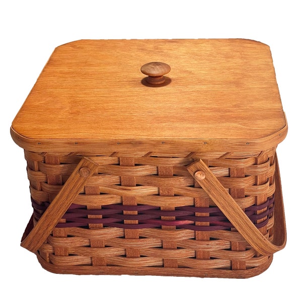 Amish Baskets  Double Pie Carrier Square Oak Handmade Basket Swinging Handles