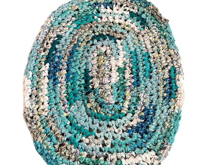 Amish Knot Rug Cotton Fabric in Turquoise Gray White Colored Crochet ...