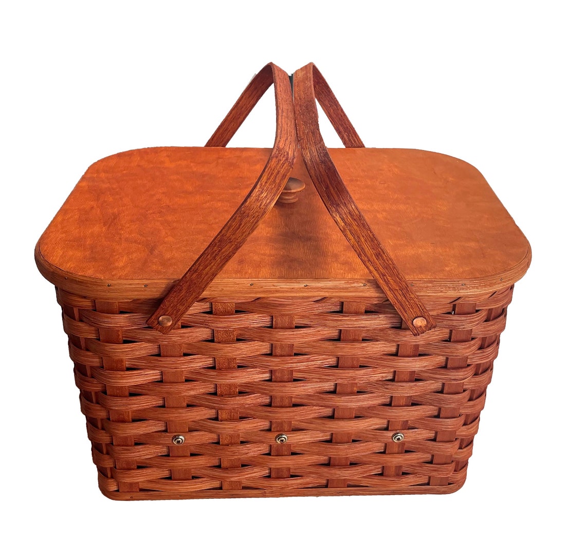 Amish Picnic Basket Medium Size With Solid Oak Lid and Etsy