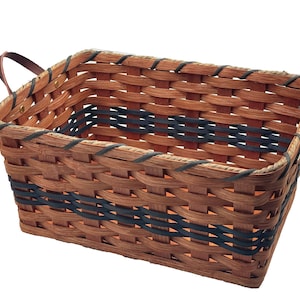 Amish Baskets Fruit Basket Handmade Solid Oak With Leather Handles Large Blue