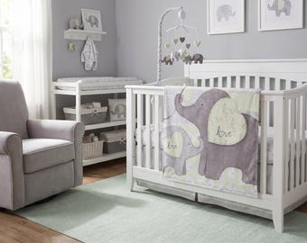 Handmade Cotton Minky Baby or Toddler Blanket Yellow and Gray Elephants