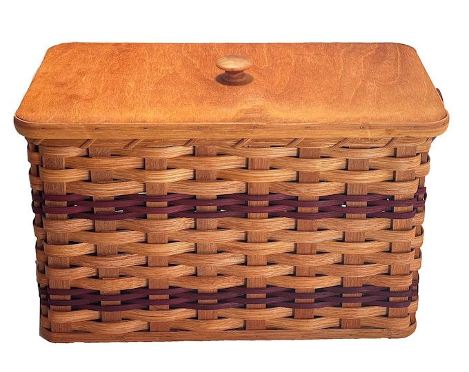 Amish Bread Box Storage Solid Oak Bottom and Lid Leather Etsy