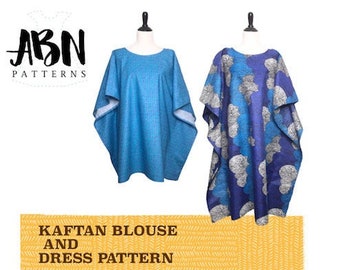 Kaftan Blouse and Dress Digital Sewing Pattern/ Caftan/ Tunic/Dress/Beach Coverup/Relaxed