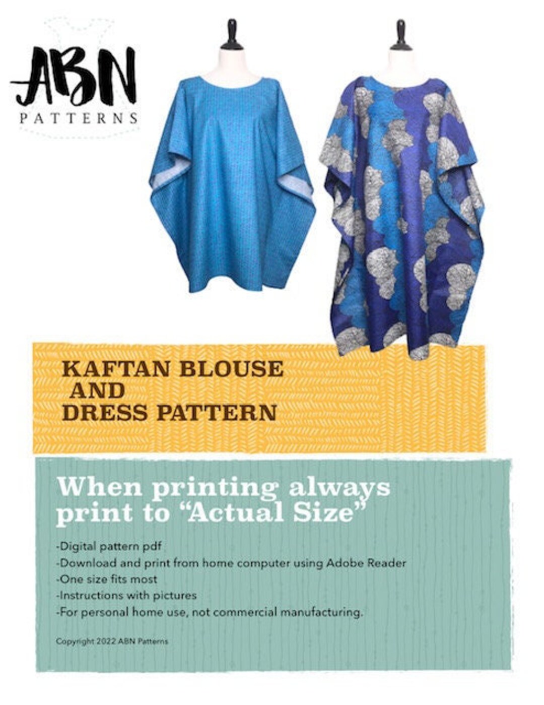 Kaftan Blouse and Dress Digital Sewing Pattern/ Caftan/ Tunic/dress/beach  Coverup/relaxed - Etsy