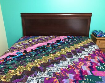 African Print Purple Patchwork Quilt/Comforter/Throw/Cover/Ankara/ Modern Quilt