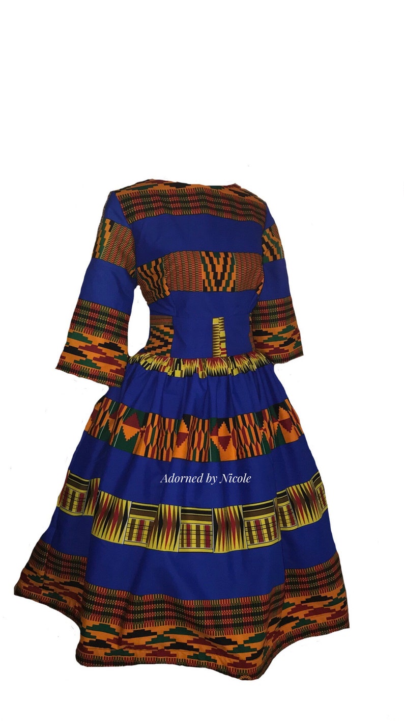 Royal Blue Kente Dress/ high waist/ midi dress/ african print/ Etsy