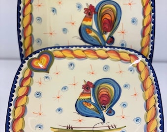 Dessert/salad plate set of 4 / Hand Painted Portuguese Ceramics / Amoré Rooster Collection