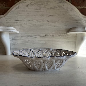 Open Weave Lattice Ceramic Basket ~ Made in Portugal ~ Small Bowl